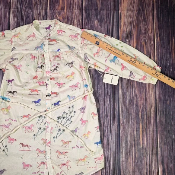 NWT MOTHER The New To Town Shirt Dress Mini Cotton Goodbye Horses Size XS - Picture 8 of 12